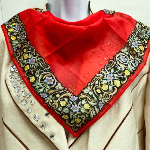 Beautiful Set of 2 :  UNGANO PARIS mini Scarf/Handkerchief  21" x21" Red  (Sc19) - Picture 1 of 14